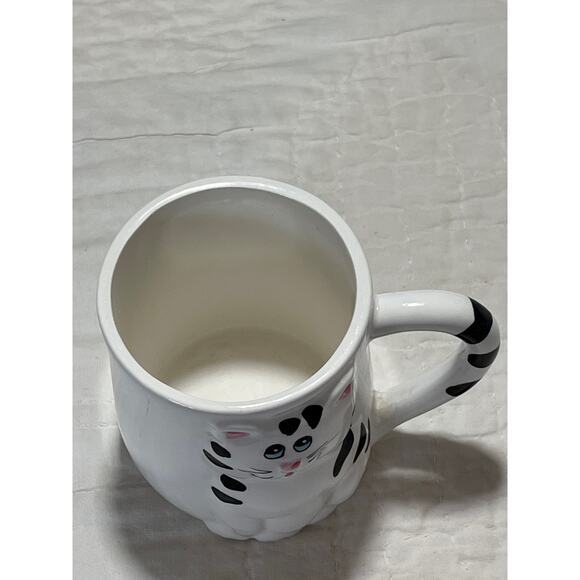 Vintage 80's Lefton 3D Striped Tabby Kitty Cat Coffee Cup Mug Black White Cute - Picture 5 of 6